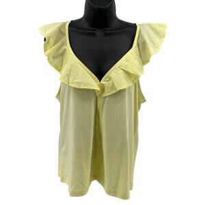 Nation LTD Neah Ruffle Tank Sz L Nectar Yellow Sleeveless VNeck Pullover Stretch